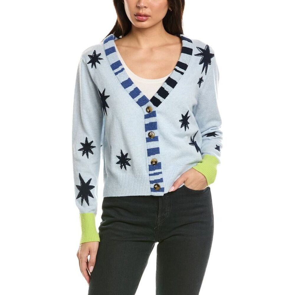 Brodie Cashmere Womens  Star Motif 100% Cashmere Cardigan, Blue